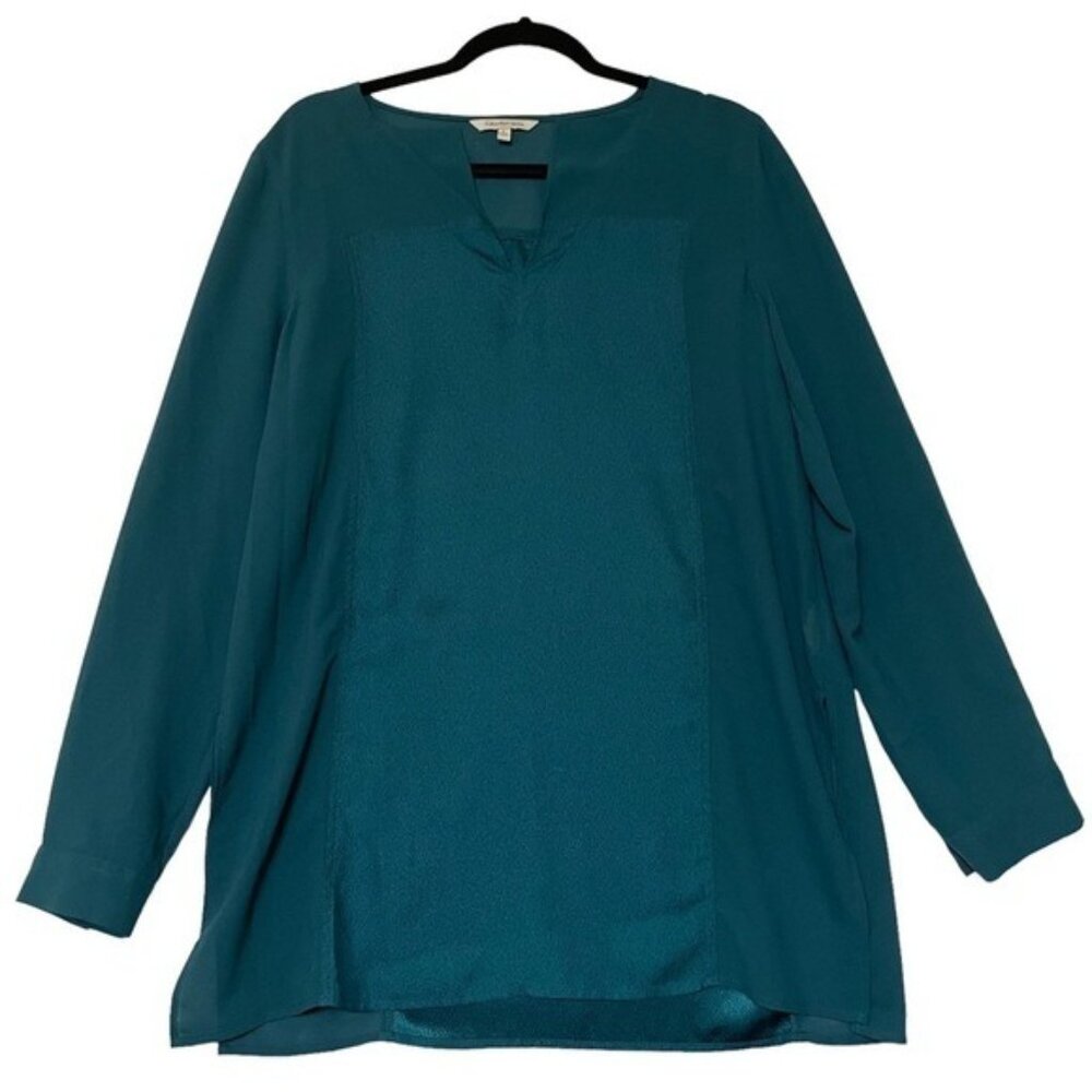 Calvin Klein Jeans Blouse Womens Large Teal Green Blue Long Sleeve Tunic Top NWT